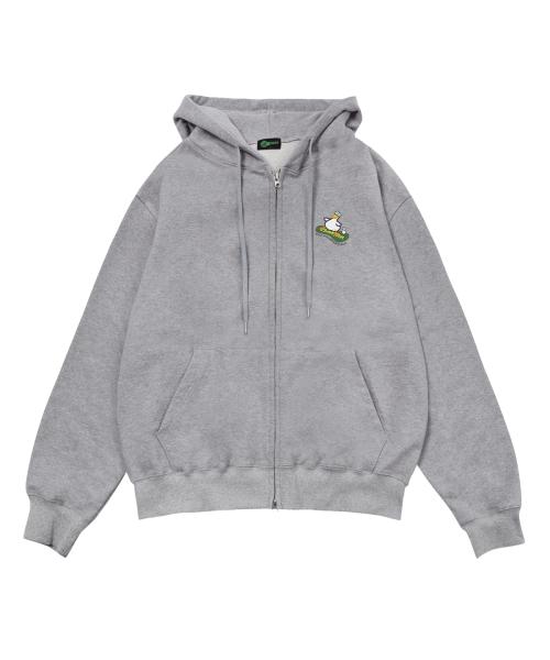 Snowboduck print two-way hooded zip-up gray [LIGHTGREY]