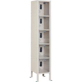 Global Industrial 5-Tier 5 Door Clear View Locker, Digital Lock, 12"Wx12"Dx66"H, Tan, Assembled