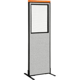 Interion Deluxe Freestanding Office Partition Panel wi/Partial Window 24-1/4"W x 97-1/2 H Gray