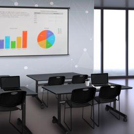 Regency Kobe Training Nesting Table with 2 Zeng Black Stack Chairs, 48"L x 30"W, Gray