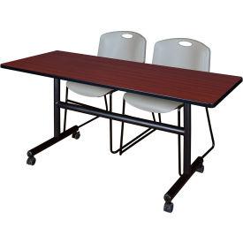 Regency Kobe Training Nesting Table with 2 Zeng Gray Stack Chairs, 60"L x 24"W, Mahogany