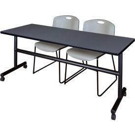 Regency Kobe Training Nesting Table with 2 Zeng Gray Stack Chairs, 72"L x 30"W, Gray