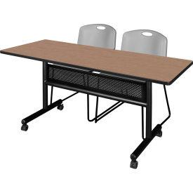 Regency Kobe Privacy Nesting Table with 2 Zeng Gray Stack Chairs, 60"L x 24"W, Noble Oak