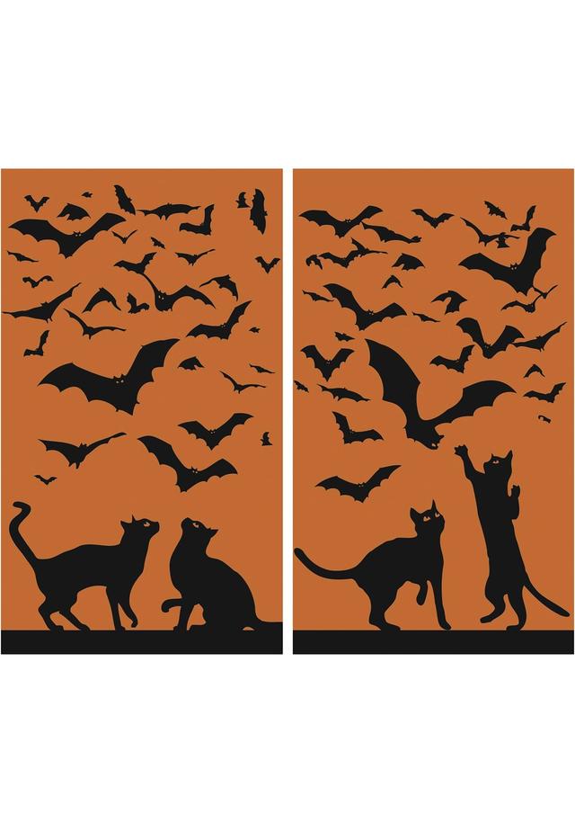 Cat & Bat Silhouette Window Poster Prop | Wall and Window Decorations