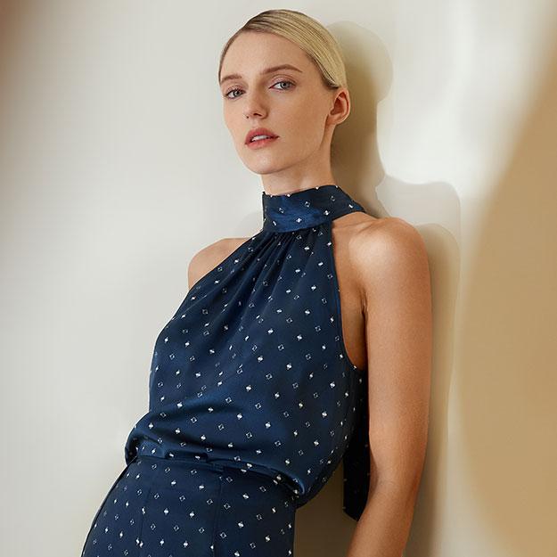 LILYSILK Silk Tshirt Womens Blue UK 100% Silk Beautiful Subtle Pattern Silk Tops M