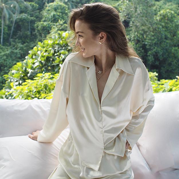 LILYSILK Silk Sleepwear for Women White Pure Silk Glossy Loose Fit Better for Sleep XL