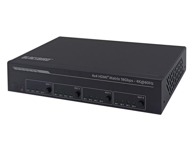 Monoprice Blackbird 4K60 4x4 Video Matrix Switcher with HDMI, Supports HDR, HDCP 2.2, 18Gbps, YCbCr 4:4:4