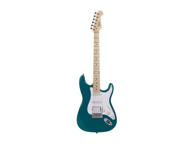 Indio by Monoprice Cali Classic HSS Electric Guitar with Gig Bag - Teal Body, White Pickguard, Maple Fingerboard