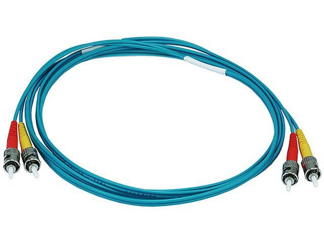 Monoprice Multi-Mode OM3 Fiber Optic Cable - ST-ST UL 3mm 50/125 OFNR Duplex Aqua 2m