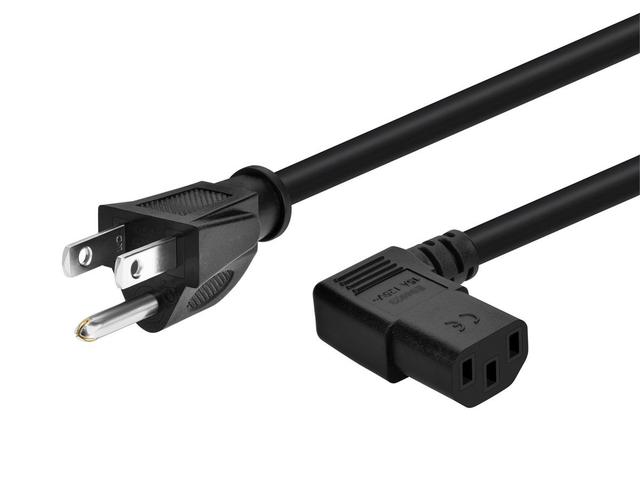 Monoprice Right Angle Power Cord - NEMA 5-15P to Right Angle IEC 60320 C13, 14AWG, 15A/1875W, SJT, 125V, Black, 10ft