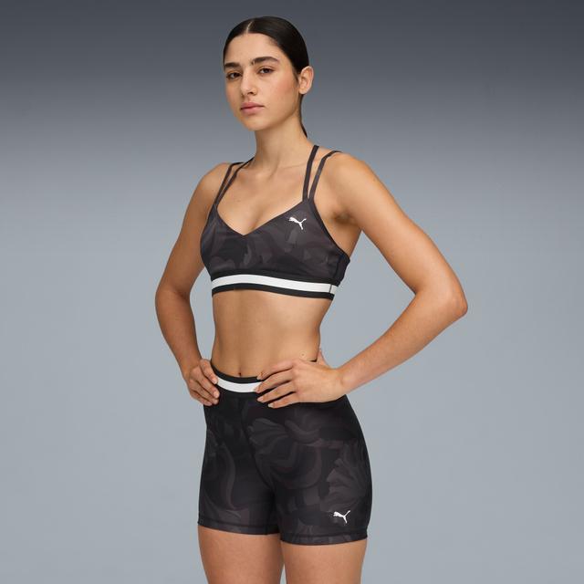 PUMA Floral Ribbon Women's Moisture Wicking, Low Impact Sports Bra in Black, Size L