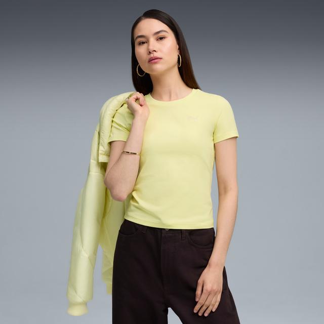 PUMA Wardrobe Essentials Women's Slim T-Shirt in Yellow, Size XL