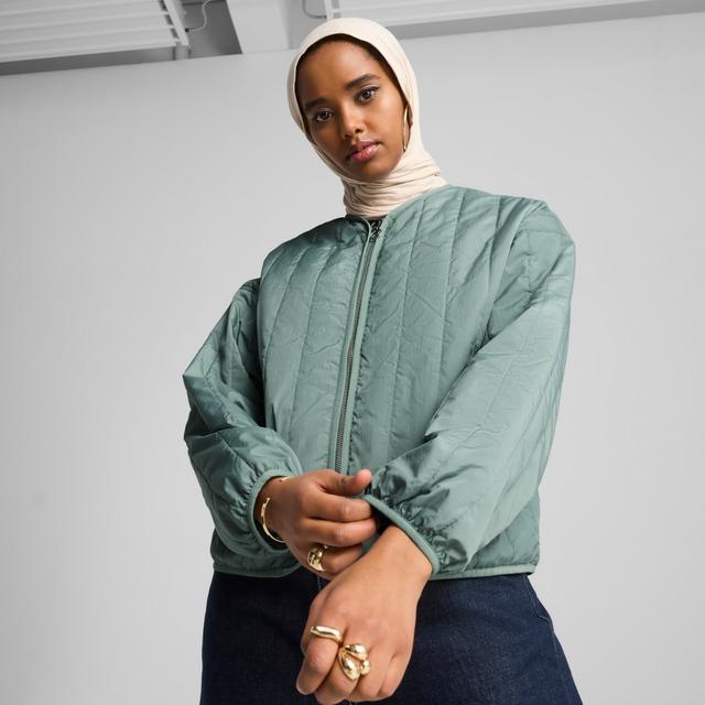 PUMA Wardrobe Essentials Women's Relaxed Reversible Liner Jacket in Green, Size XL