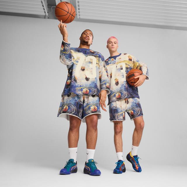 PUMA Dylan Exhibit Men's Terry Basketball Shorts in Blue, Size XXL