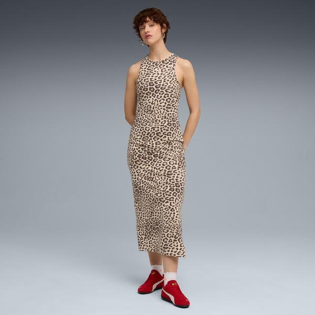 PUMA Leopard Luxe Women's Animal Print Slim Dress in White, Size XS