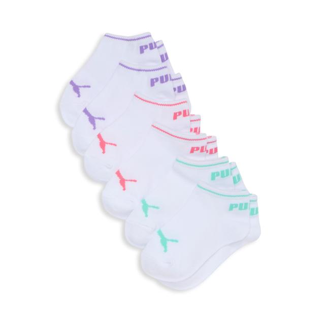 PUMA Big Kids No Show Socks [6 Pairs] in White, Size 5-6.5