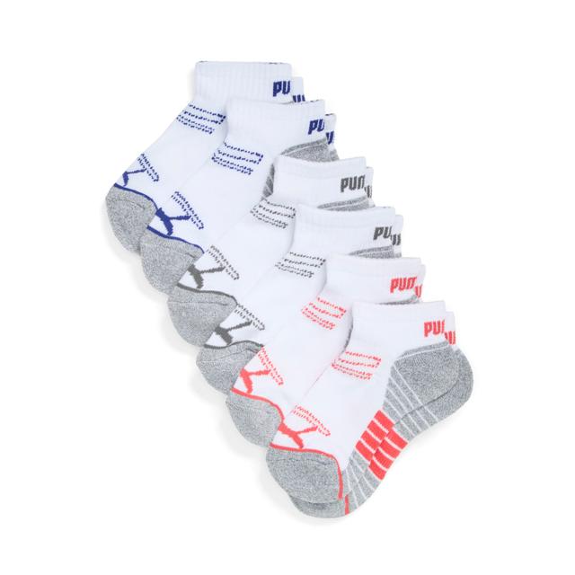 PUMA Big Kids' Half-Terry Quarter-Length Crew Socks (6 Pairs) in White, Size 9-11