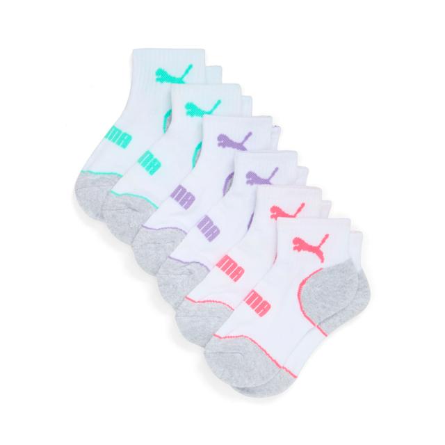 PUMA Big Kids' Half-Terry Quarter-Length Crew Socks (6 Pairs) in White, Size 7-8.5
