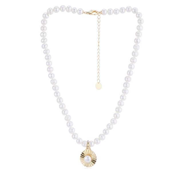 Lara Pearl Cultured Pearl Sunray Brass Motif Necklace