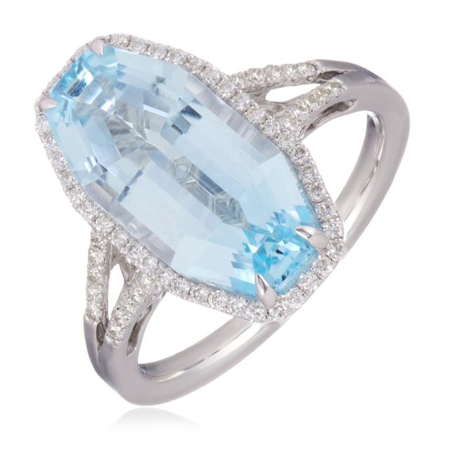 Oisha 6.11ct Sky Blue Topaz &0.30ct Diamond Ring 14ct Gold