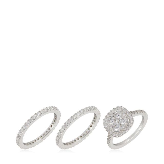 Diamonique 1.85ct tw Cushion Cut Cluster Ring Set Sterling Silver