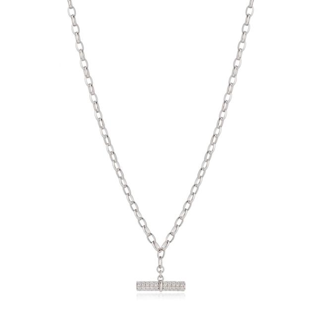 Diamonique 0.6ct tw Pave T-Bar 45cm Necklace Sterling Silver