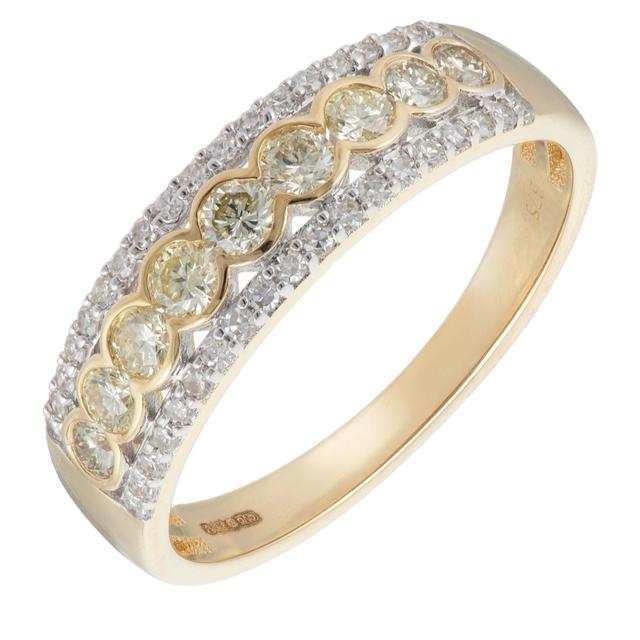 0.18ct Diamond and 0.52ct Yellow Diamond Bezel Set Band Ring 9ct Gold