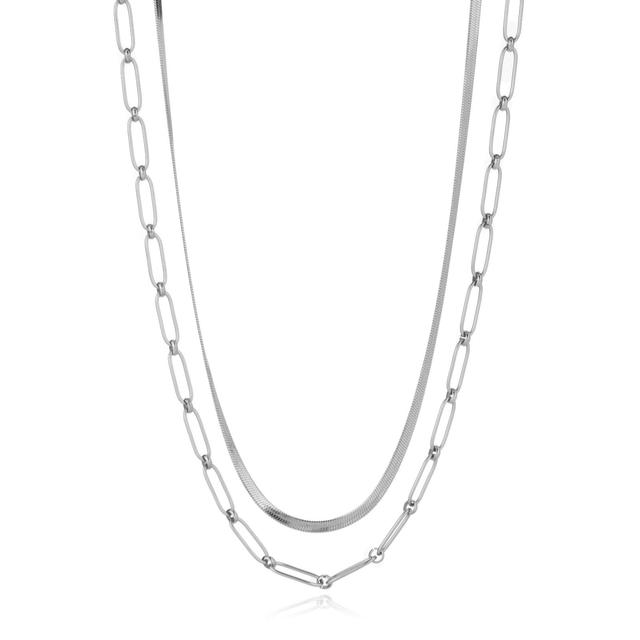 Steel by Diamonique Snake and Chain Link Two Row Necklace Stainless...