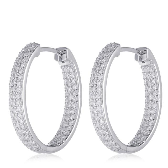 Outlet Diamonique 1.9ct tw Pave Hoop Earrings Sterling Silver