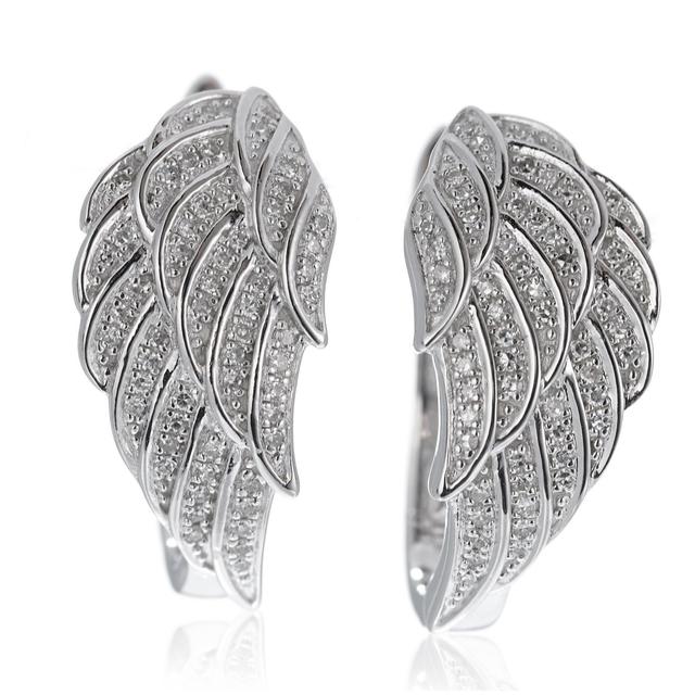 0.25ct Diamond Angel Wing Huggie Earrings Sterling Silver