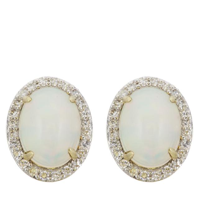 1.10ct Ethiopian Opal and 0.18ct Diamond Stud Earrings 9ct Gold