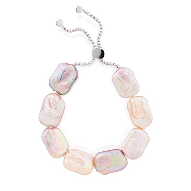 Lara Pearl Square Coin Pearl Friendship Bolo Bracelet Stainless Steel