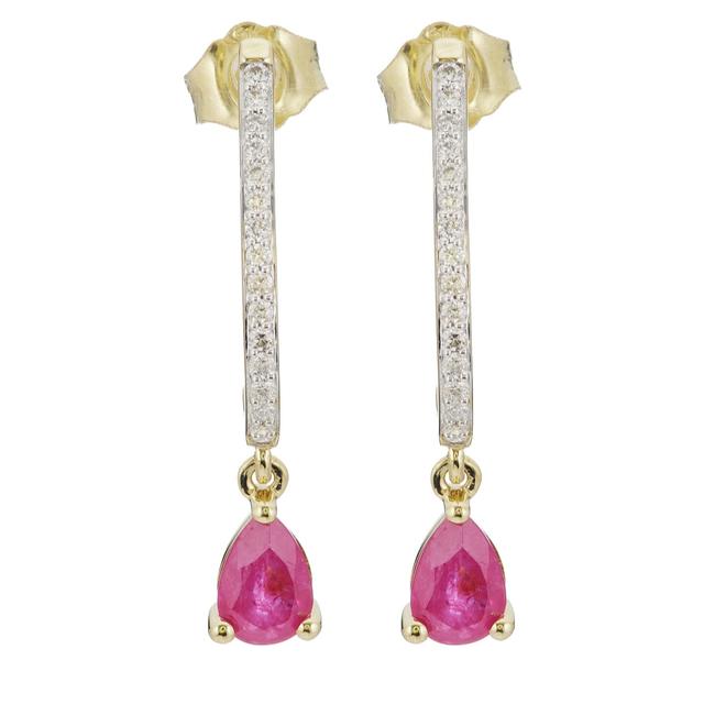 0.15ct Diamond & 0.8ct Fura Ruby Pear Cut Drop Earrings 9ct Gold