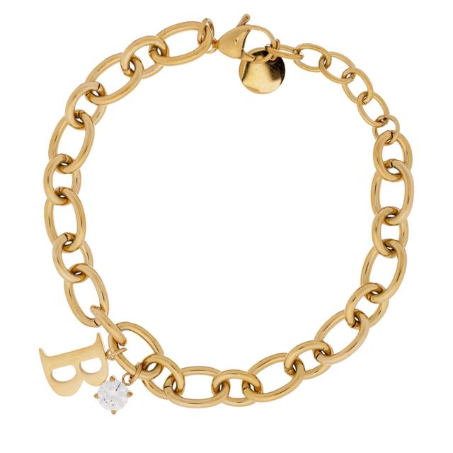 Steel by Diamonique Initial Charm Link Bracelet Stainless Steel