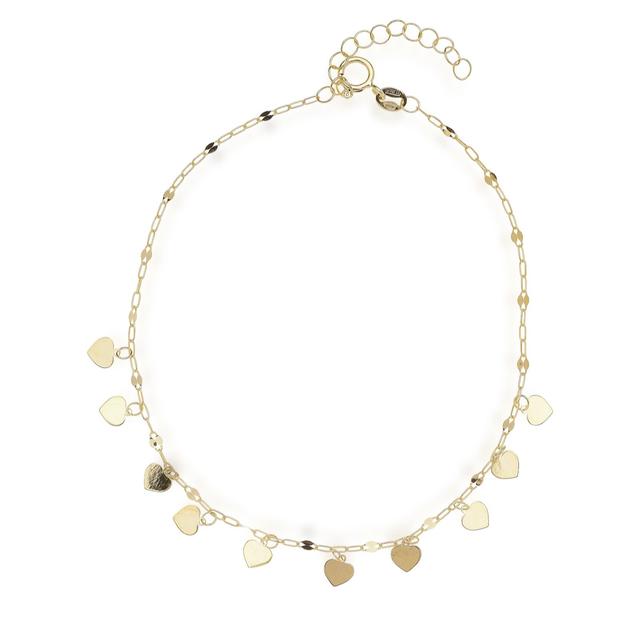 GOLD 9ct Italian Gold Heart Station Bracelet 0.70g