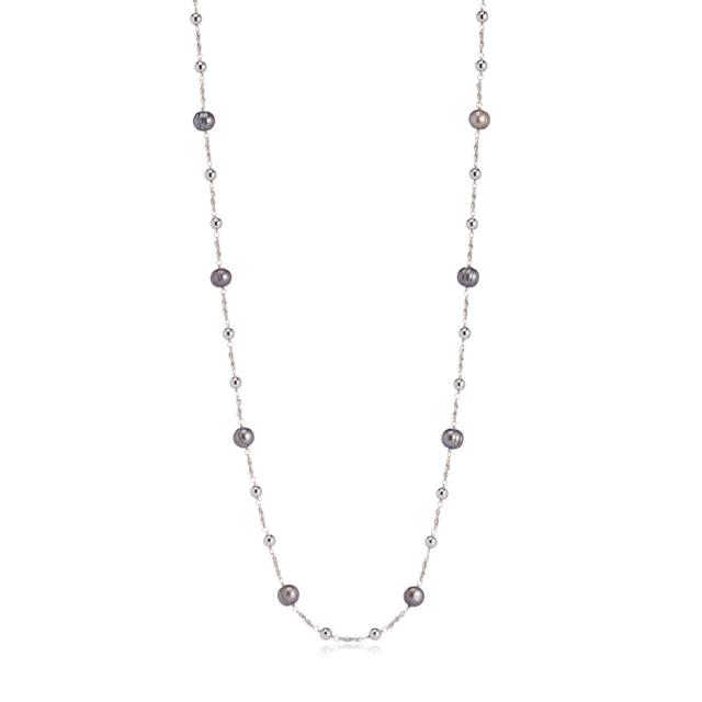 Lara Pearl 10-11mm Ringed Potato Pearl & Chain Necklace Stainless S...