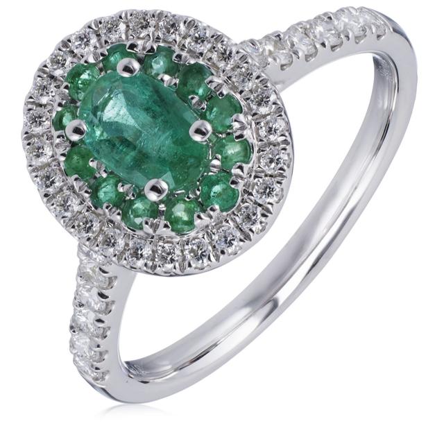 0.37ct Diamond 0.5ct Emerald Oval Cut Ring 9ct Gold