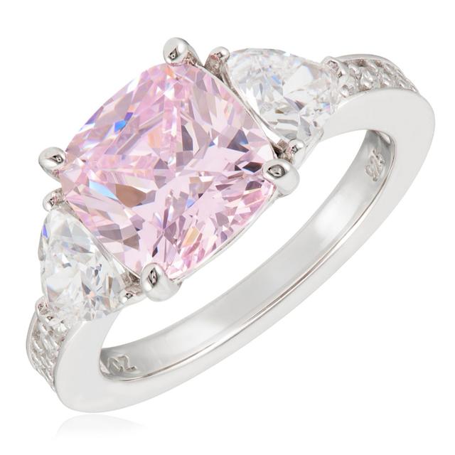 Diamonique 4.8ct tw Cushion Cut Trilogy Ring Sterling Silver