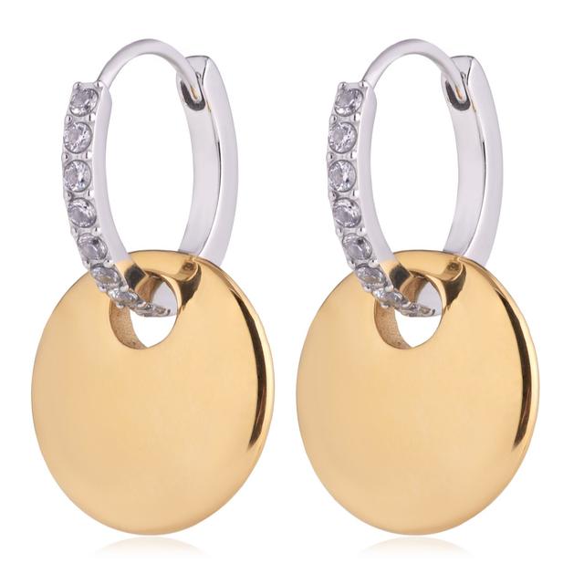 Steel by Diamonique Two Tone Huggie Drop Earrings Stainless Steel