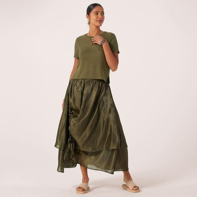 Malissa J Silky Textured Ties And Ruched Detail Skirt Elastic Waist