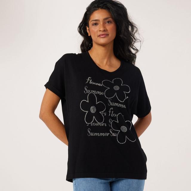 Frank Usher Daisy Motif Studded Knit Short Sleeve Top