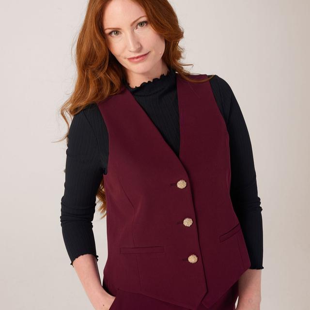 Helene Berman Burgundy Waistcoat with Gold Buttons