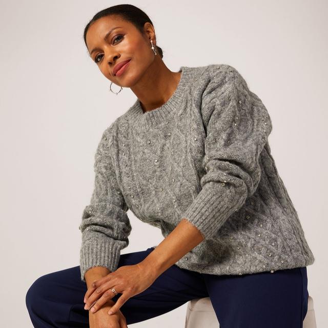 Malissa J Knitted Jumper With Multi Cable Detail Crystal Stones