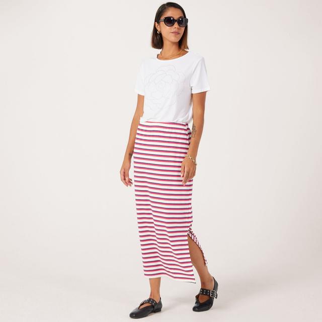 Kim & Co Bamboo Stripe Long Skirt With Side Slit