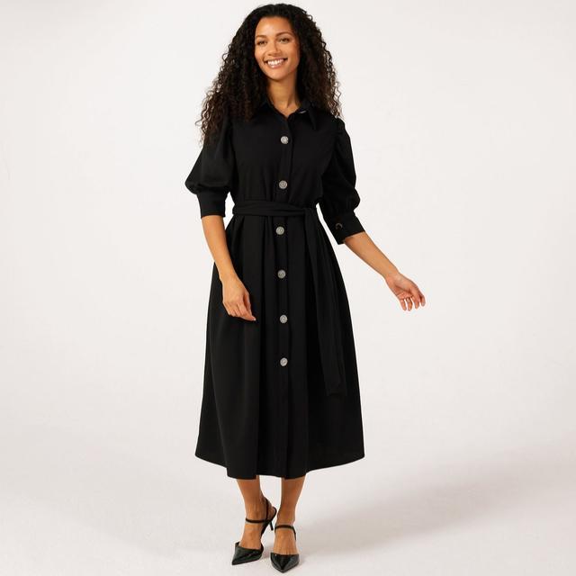 Helene Berman Moon Crepe Shirt Dress with Crystal Buttons