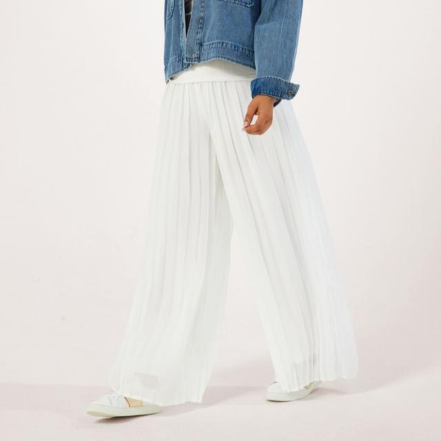 Nina Leonard Pleated Chiffon Wide Trousers