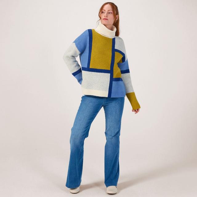 WynneLayers Boucle Geo Jacquard Boxy Turtleneck Sweater