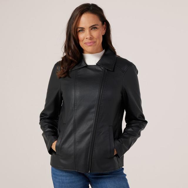 Nina Leonard Faux Leather Moto Zip Jacket with Welt Pocket