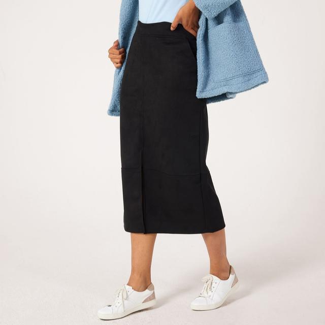 Kim & Co Stretch Faux-Suede Maxi Skirt with Front Slit