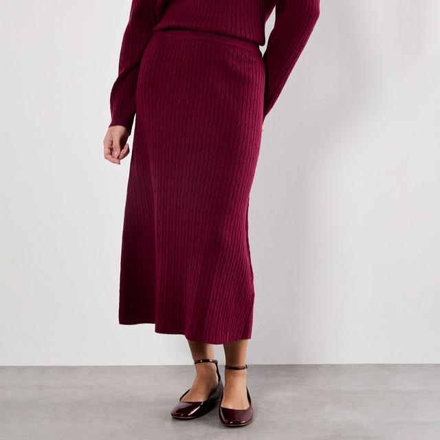 Apricot Fine Gauge Cable Knit Midi Skirt